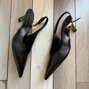 Arezzo black leather slingback heels